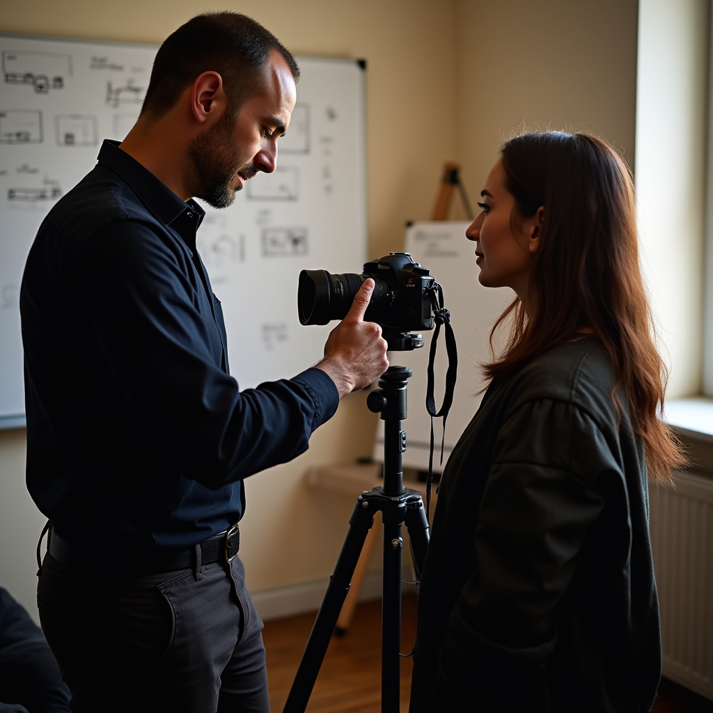 Instructor de fotografie în timpul unui workshop practic